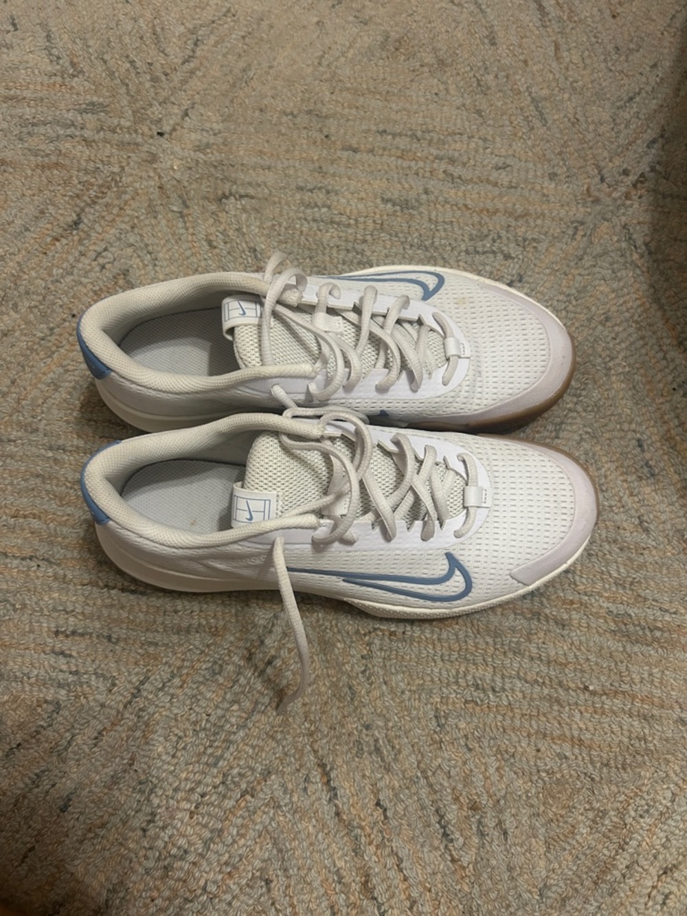 Nike White Court Shoe with Light Blue Swoosh